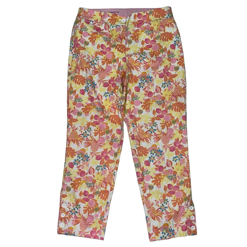 Talbots Perfect Crop Curvy Pants Pineapple Tropical - Picture 3 of 9